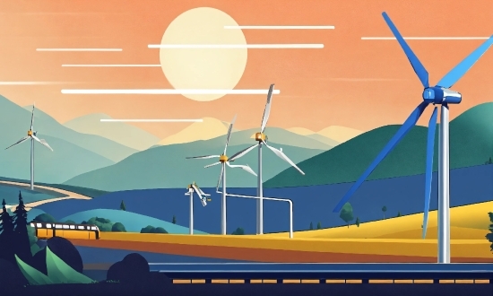 Airplane Illustration Free, Windmill, Light, Sky, Wind Farm, Natural Landscape