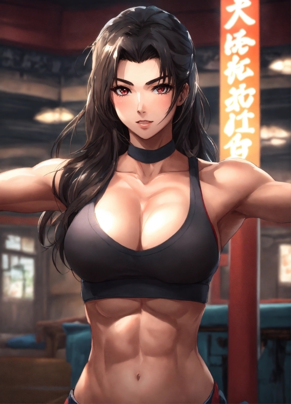 Anime Background Bedroom, Muscle, Brassiere, Cartoon, Thigh, Chest