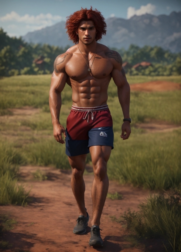 Anime Classroom Background, Hair, Shorts, Sky, Muscle, Bodybuilder