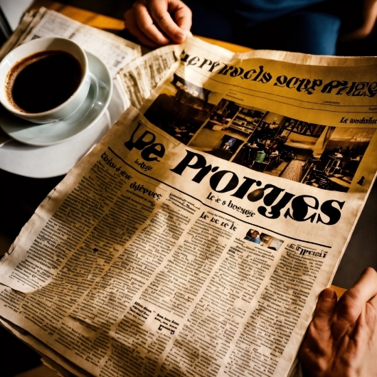 Beautiful Woman Stock Photo, Newspaper, Tableware, Publication, News, Cup