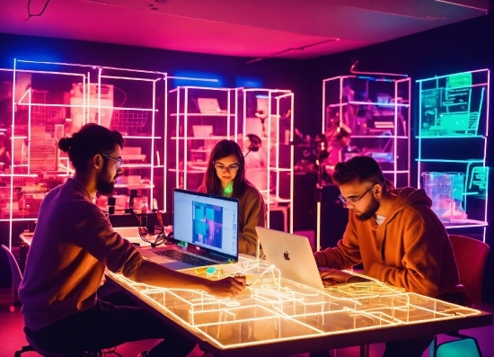 Computer, Personal Computer, Laptop, Light, Table, Purple