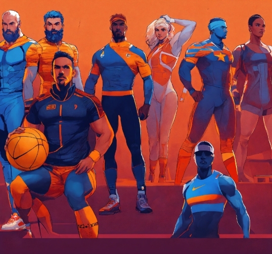 Doll Vector, Muscle, Cartoon, Blue, Orange, Basketball