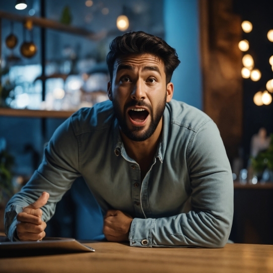 Gay Stock Image, Flash Photography, Table, Beard, Smile, Facial Hair