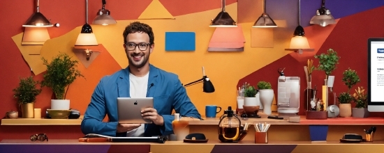 God Clipart, Glasses, Smile, Table, Lamp, Computer