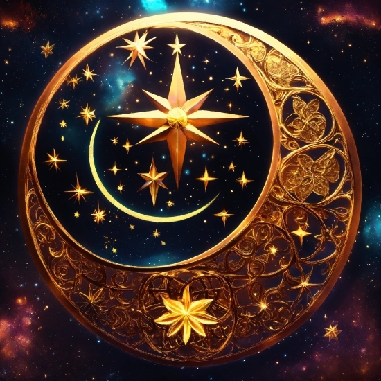Gold, Art, Star, Astronomical Object, Circle, Space