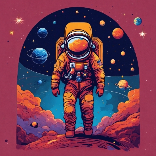 Gold Picture Frames, World, Astronaut, Cartoon, Sleeve, Art