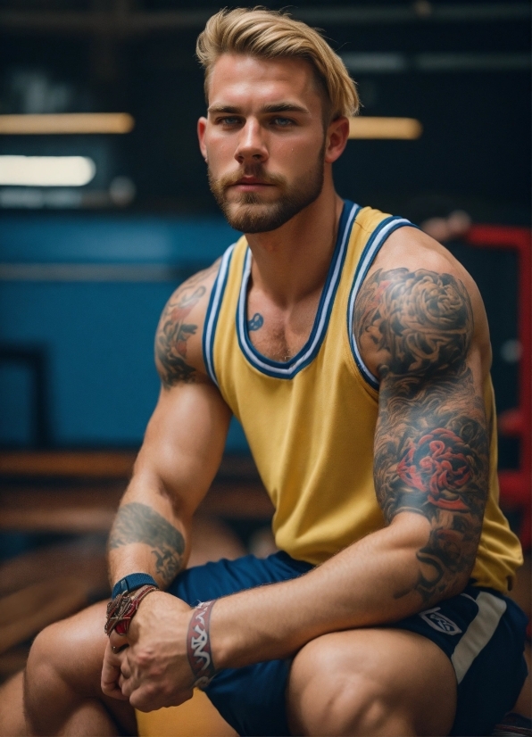 Grid Background, Watch, Active Tank, Muscle, Beard, Undershirt