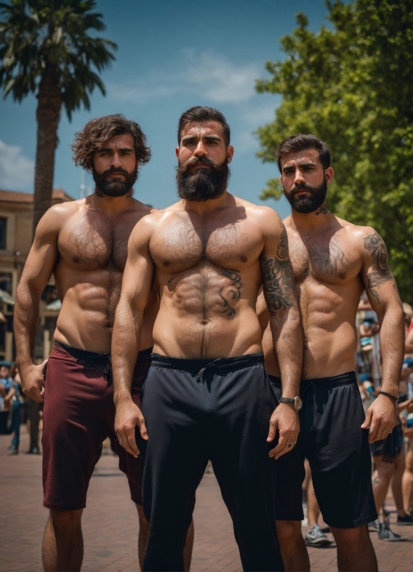 Hairstyle, Sky, Muscle, Bodybuilder, Cloud, Beard