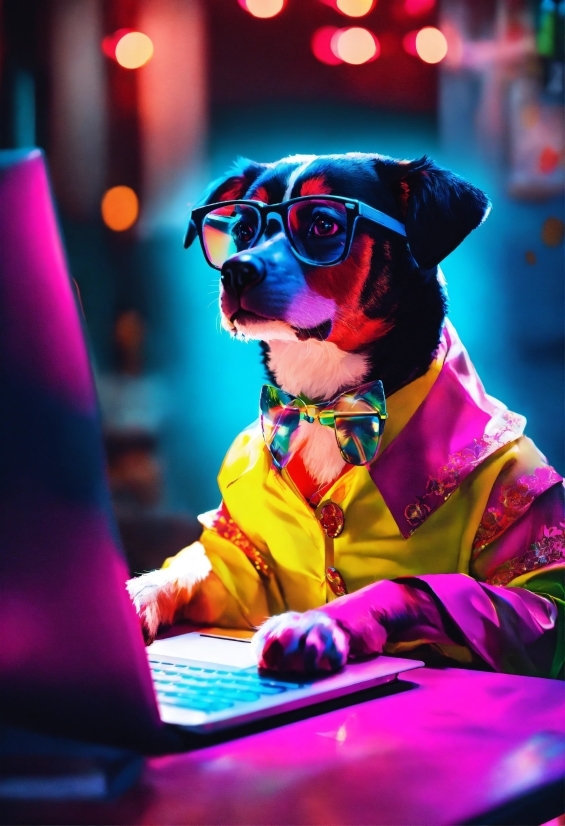 Headache Stock Photo, Dog, Light, Purple, Laptop, Lighting