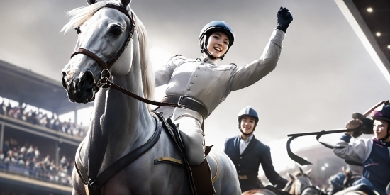 Horse, White, Vertebrate, Helmet, Smile, Bit