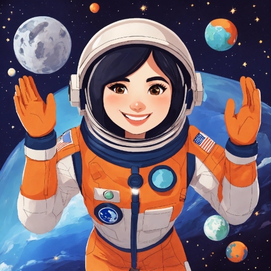 Kirlian Photography, Facial Expression, Cartoon, World, Astronaut, Smile