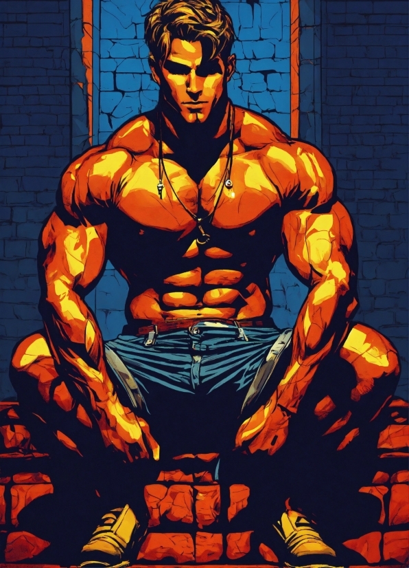 Manhwa Wallpaper 4k, Muscle, Cartoon, Sleeve, Orange, Bodybuilder