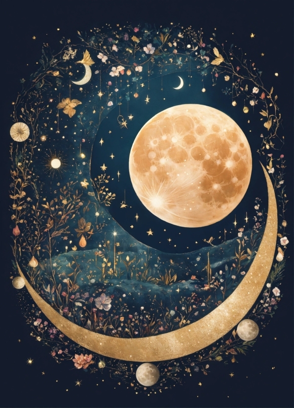 Mexican Wallpaper, Moon, Astronomical Object, Font, Full Moon, Painting