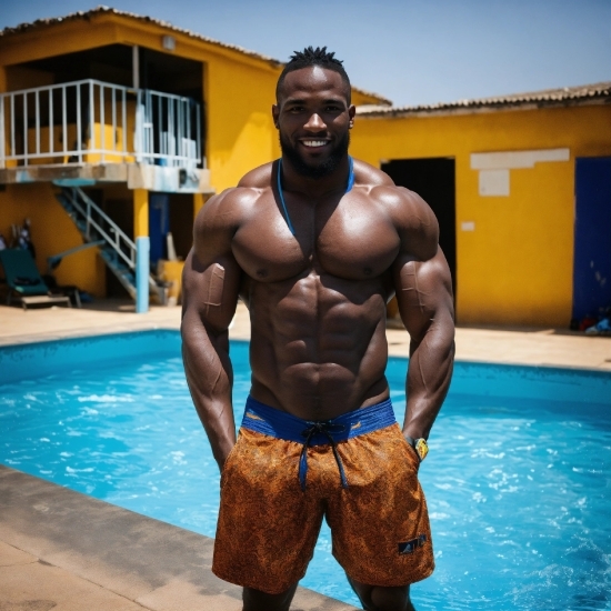 Stock Photo Thinking, Water, Smile, Muscle, Blue, Swimming Pool